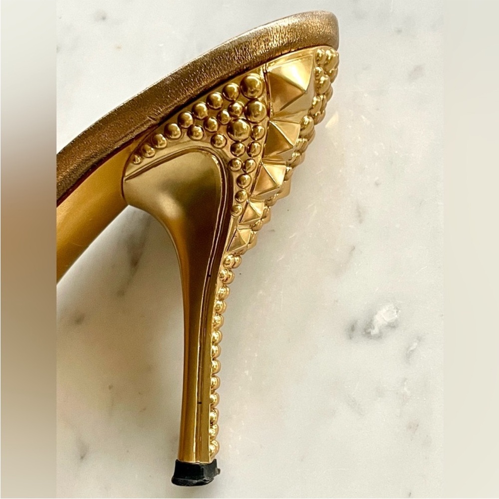 Gucci Rare Tom Ford Runway snakeskin slides, reptilian heel, blk & gold, 7 - Picture 10 of 17